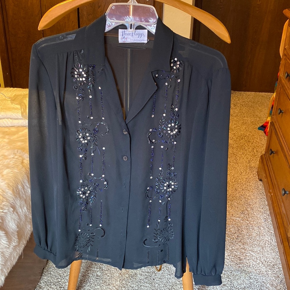 Vintage Beaded Thin Long Sleeve Shirt